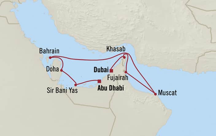 Oceania Cruises | 10-Nights from Dubai to Abu Dhabi Cruise Iinerary Map