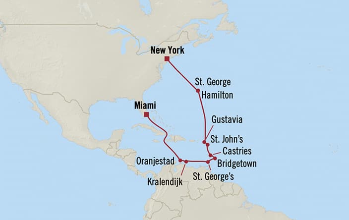 Oceania Cruises | 15-Nights from New York to Miami Cruise Iinerary Map