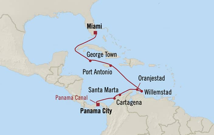 Oceania Cruises | 10-Nights from Panama City to Miami Cruise Iinerary Map