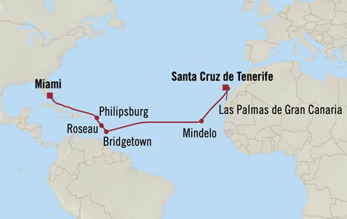 Oceania Cruises | 14-Nights from Miami to Santa Cruz De Tenerife Cruise Iinerary Map