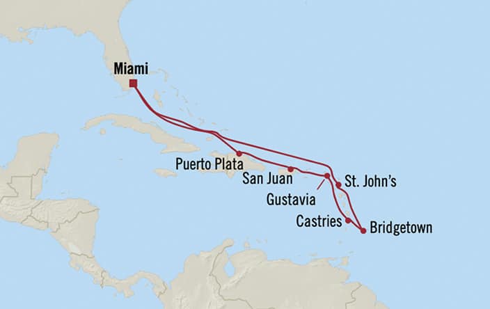 Oceania Cruises | 10-Nights Roundtrip from Miami Cruise Iinerary Map