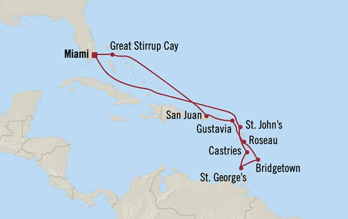 Oceania Cruises | 12-Nights Roundtrip from Miami Cruise Iinerary Map