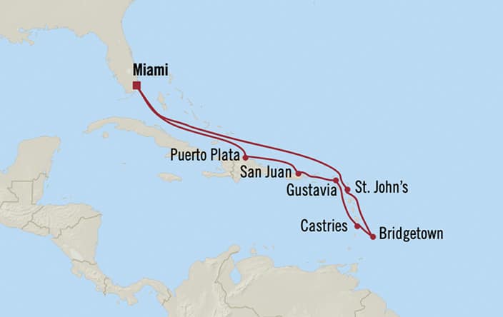 Oceania Cruises | 10-Nights Roundtrip from Miami Cruise Iinerary Map