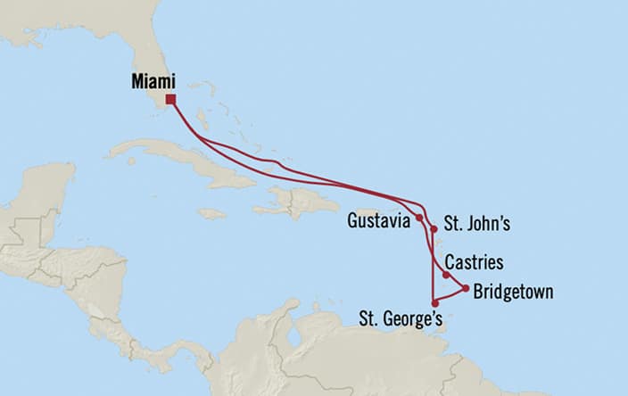Oceania Cruises | 28-Nights Roundtrip from Miami Cruise Iinerary Map