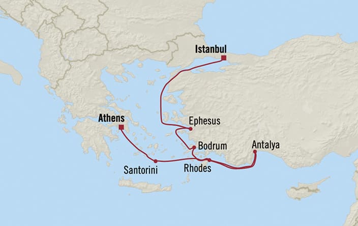 Oceania Cruises | 7-Nights from Athens to Istanbul Cruise Iinerary Map