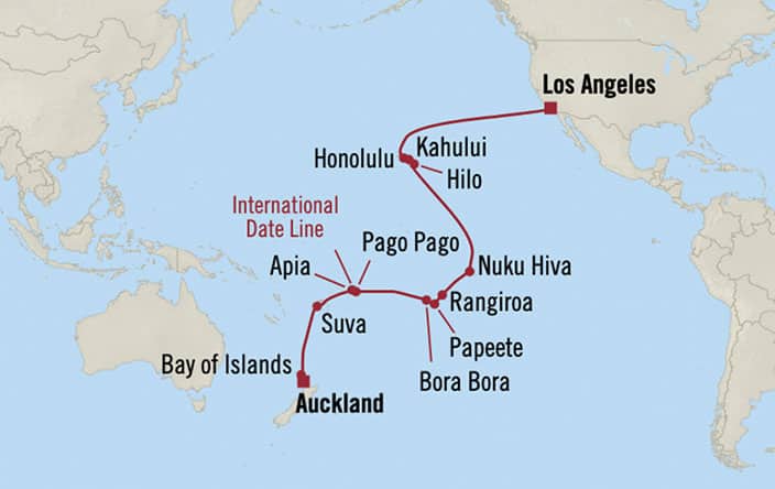 Oceania Cruises | 29-Nights from Los Angeles to Auckland Cruise Iinerary Map