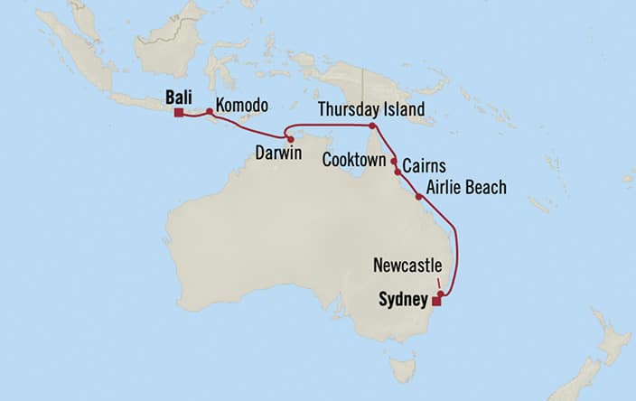 Oceania Cruises | 15-Nights from Sydney to Bali Cruise Iinerary Map