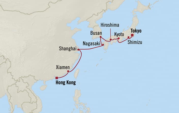 Oceania Cruises | 14-Nights from Tokyo to Hong Kong Cruise Iinerary Map