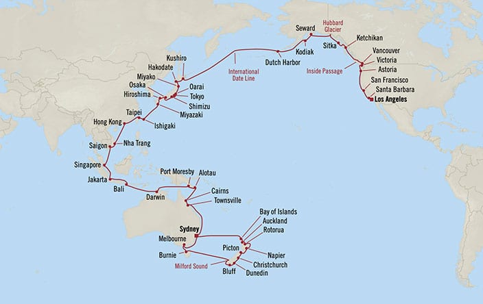 Oceania Cruises | 79-Nights from Los Angeles to Sydney Cruise Iinerary Map