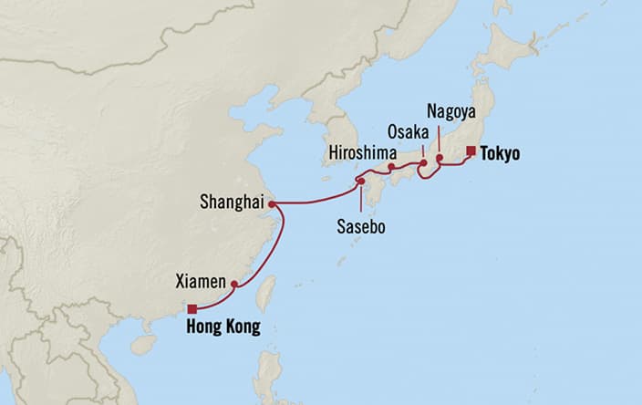 Oceania Cruises | 72-Nights from Tokyo to Honolulu Cruise Iinerary Map