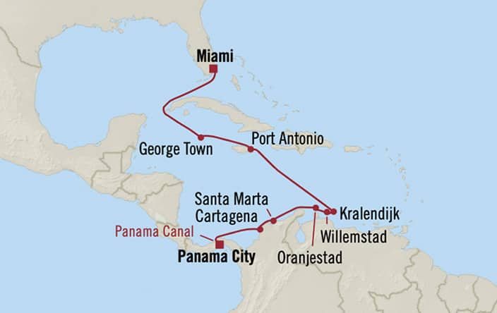 Oceania Cruises | 11-Nights from Panama City to Miami Cruise Iinerary Map