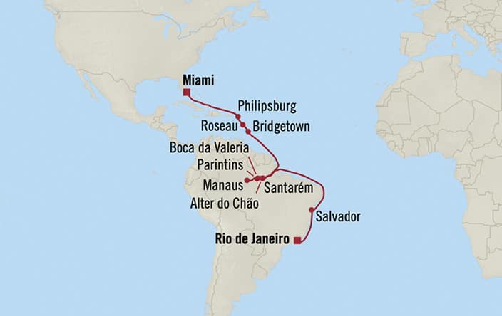 Oceania Cruises | 22-Nights from Miami to Rio de Janeiro Cruise Iinerary Map