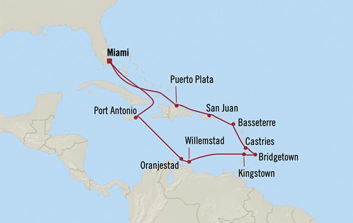 Oceania Cruises | 14-Nights Roundtrip from Miami Cruise Iinerary Map