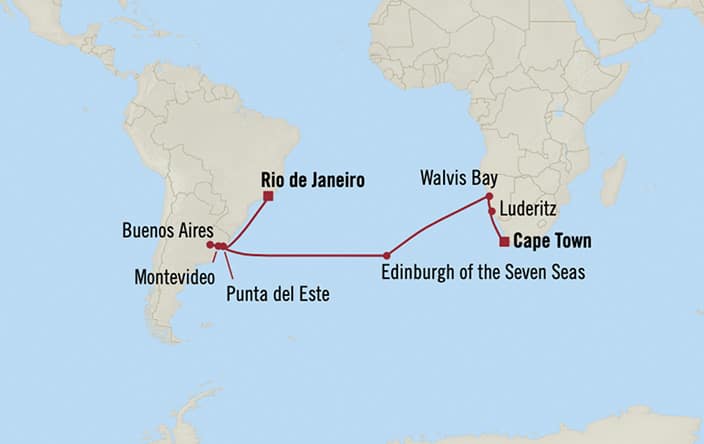Oceania Cruises | 22-Nights from Rio de Janeiro to Cape Town Cruise Iinerary Map