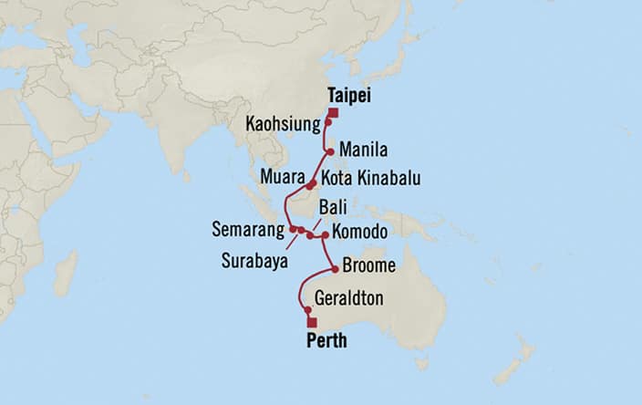Oceania Cruises | 20-Nights from Taipei to Perth Cruise Iinerary Map
