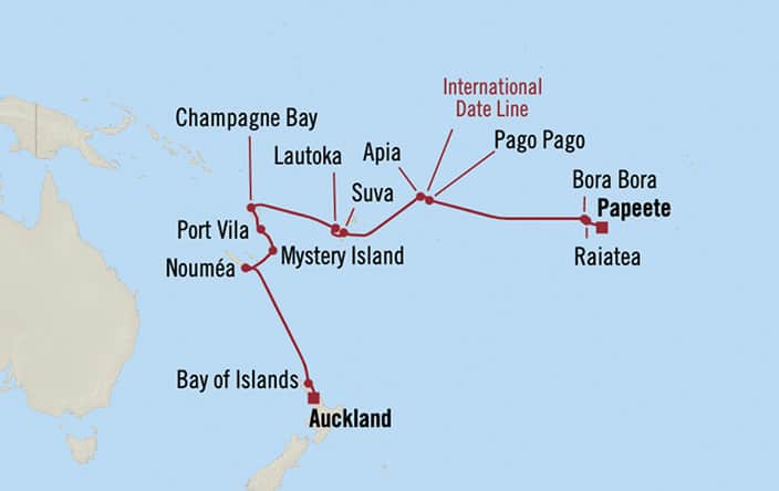 Oceania Cruises | 57-Nights from Auckland to New York Cruise Iinerary Map