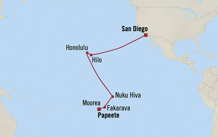 Oceania Cruises | 17-Nights from Papeete to San Diego Cruise Iinerary Map