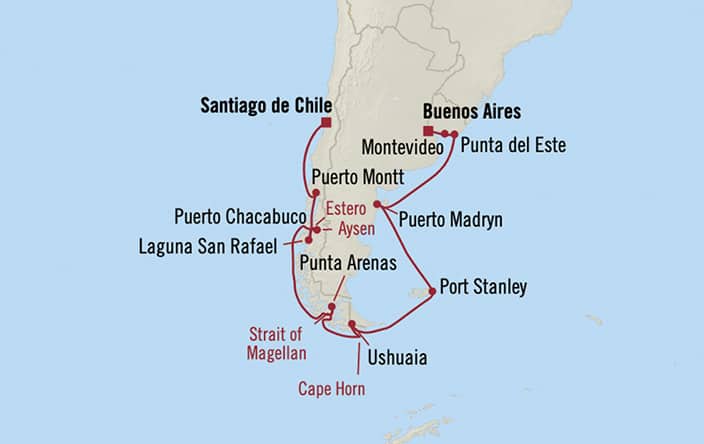 Oceania Cruises | 18-Nights from Santiago to Buenos Aires Cruise Iinerary Map