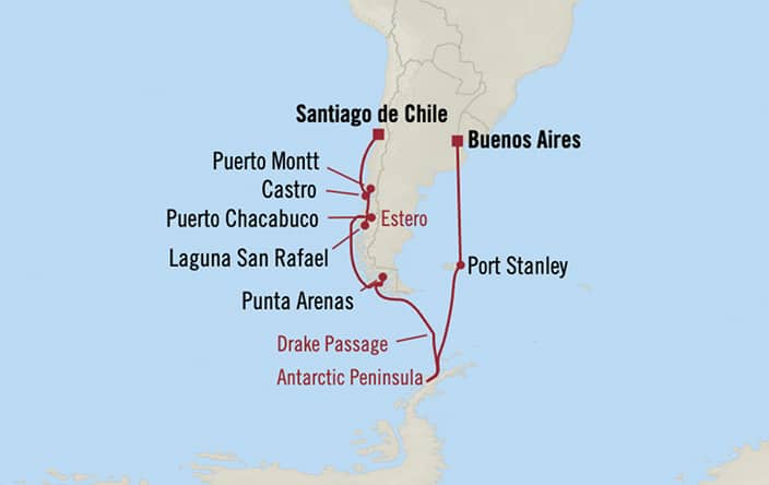 Oceania Cruises | 18-Nights from Buenos Aires to Santiago Cruise Iinerary Map