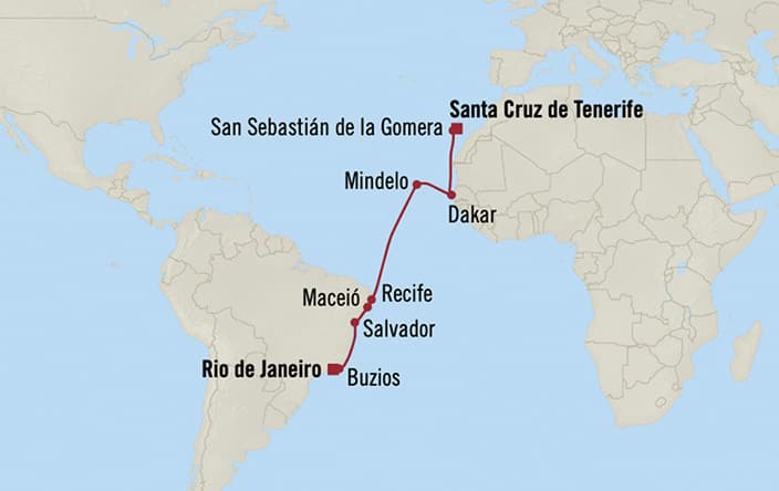 Oceania Cruises | 16-Nights from Rio de Janeiro to Santa Cruz De Tenerife Cruise Iinerary Map