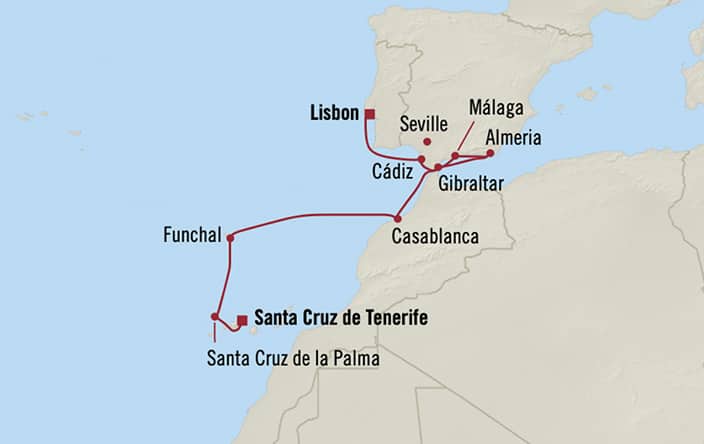 Oceania Cruises | 10-Nights from Santa Cruz De Tenerife to Lisbon Cruise Iinerary Map
