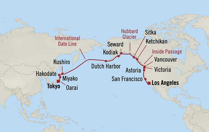 Oceania Cruises | 25-Nights from Los Angeles to Tokyo Cruise Iinerary Map