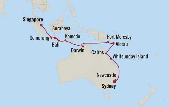 Oceania Cruises | 20-Nights from Sydney to Singapore Cruise Iinerary Map