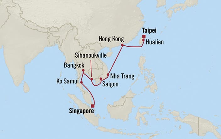 Oceania Cruises | 15-Nights from Singapore to Taipei Cruise Iinerary Map