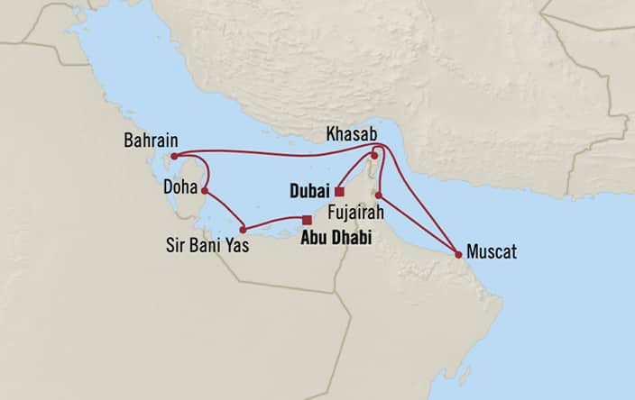 Oceania Cruises | 46-Nights from Dubai to Hong Kong Cruise Iinerary Map