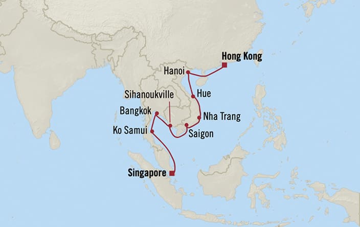 Oceania Cruises | 15-Nights from Singapore to Hong Kong Cruise Iinerary Map
