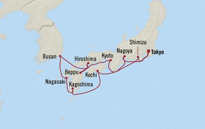 Oceania Cruises | 12-Nights Roundtrip from Tokyo Cruise Iinerary Map