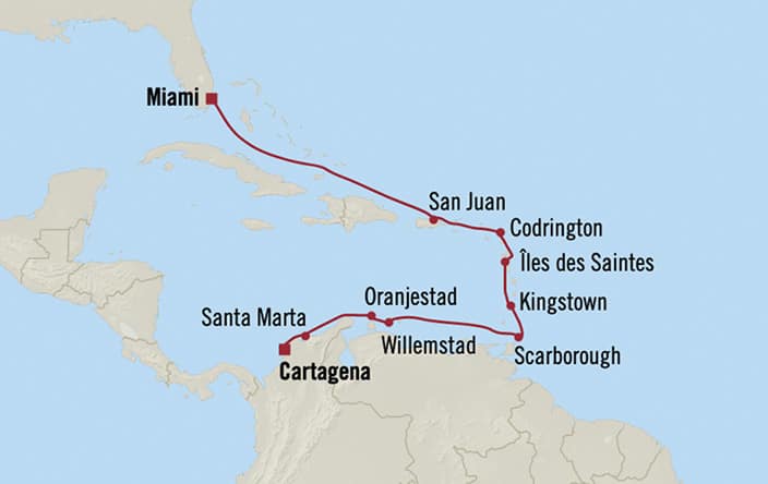 Oceania Cruises | 12-Nights from Cartagena to Miami Cruise Iinerary Map
