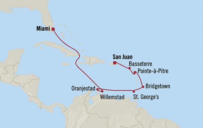 Oceania Cruises | 10-Nights from Miami to San Juan Cruise Iinerary Map
