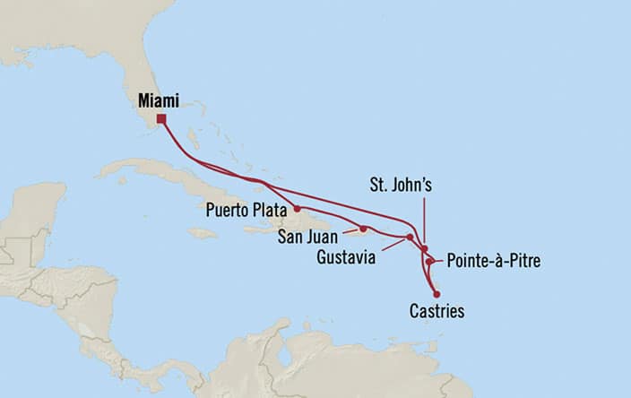 Oceania Cruises | 22-Nights Roundtrip from Miami Cruise Iinerary Map