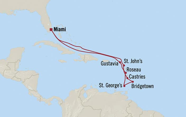 Oceania Cruises | 11-Nights Roundtrip from Miami Cruise Iinerary Map