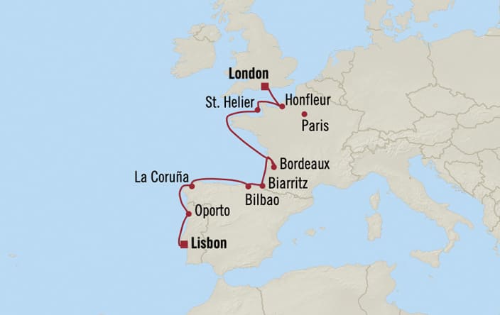Oceania Cruises | 10-Nights from Lisbon to London Cruise Iinerary Map
