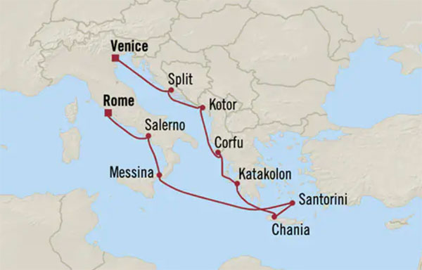 Oceania Cruises | 10-Nights from Trieste to Rome Cruise Iinerary Map