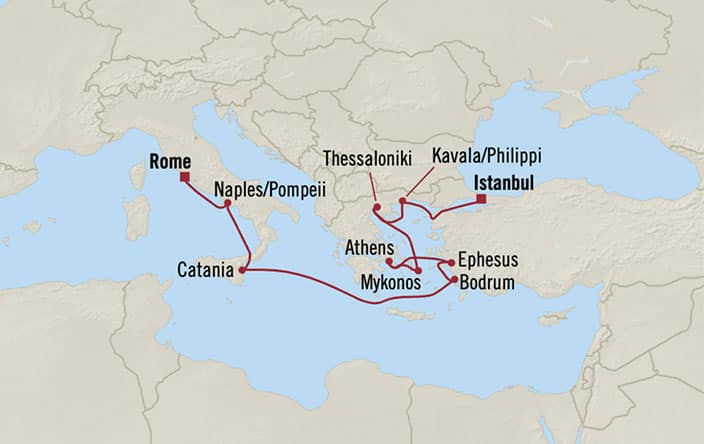 Oceania Cruises | 23-Nights from Rome to Barcelona Cruise Iinerary Map