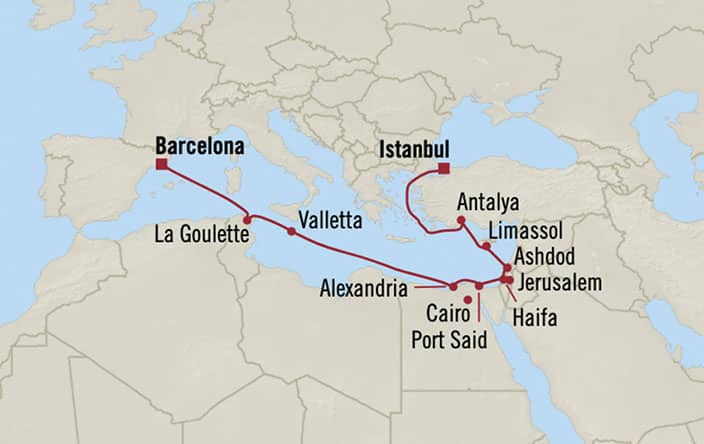 Oceania Cruises | 12-Nights from Istanbul to Barcelona Cruise Iinerary Map