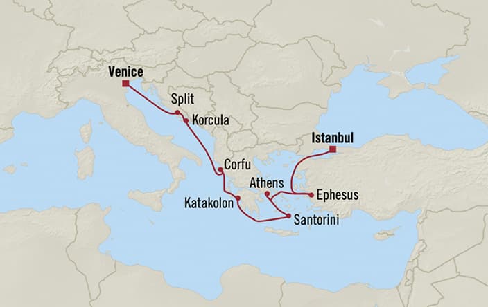 Oceania Cruises | 36-Nights from Venice to Rome Cruise Iinerary Map