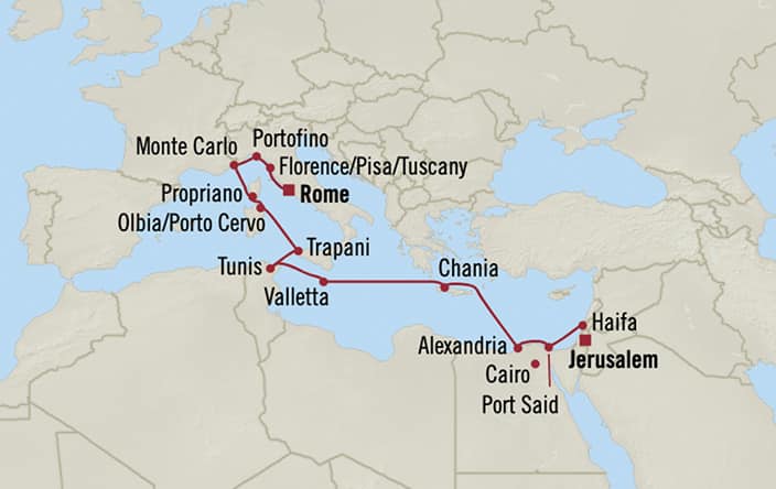 Oceania Cruises | 14-Nights from Haifa to Rome Cruise Iinerary Map