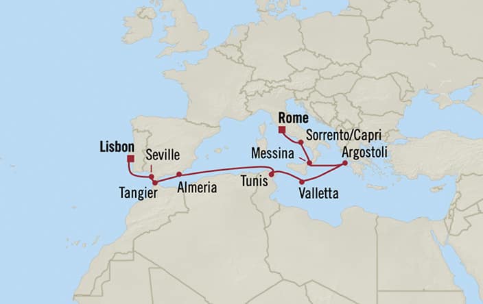 Oceania Cruises | 12-Nights from Lisbon to Rome Cruise Iinerary Map